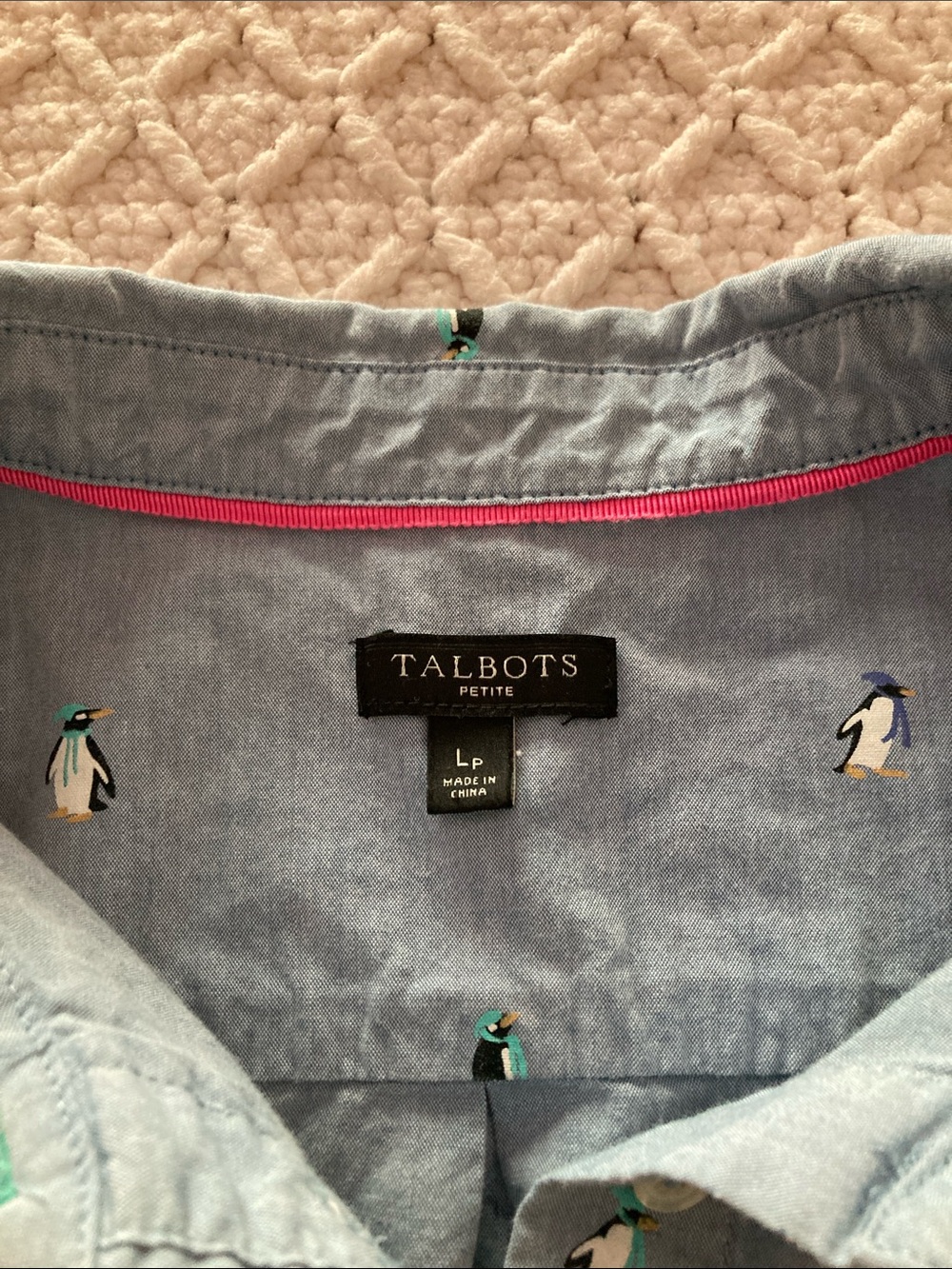 Talbots Light Blue Button-Down Shirt with Whimsical Penguin Motif - Picture 6 of 9